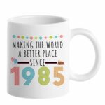 40th Birthday Gifts for Women, Funny 40 Year Old Gift Coffee Mug, 1985 40th Birthday Mugs for Her, Mom, Wife, Aunt, Sister, Grandma, Friend, 11 oz Tea Cup Making the World a...