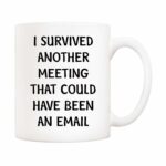 5Aup Christmas Gifts Funny Quote Office Coffee Mug 11 Oz, I Survived Another Meeting That Could Have Been an Email, Unique Inspirational and Souvenir Gifts for Co-worker Colleague