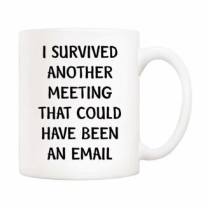 5Aup Christmas Gifts Funny Quote Office Coffee Mug 11 Oz, I Survived Another Meeting That Could Have Been an Email, Unique Inspirational and Souvenir Gifts for Co-worker Colleague