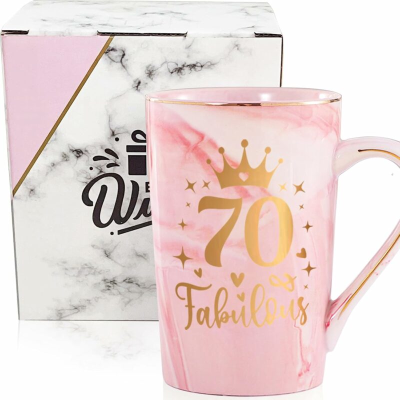 70th Birthday Gifts Women 70 Years Old Fabulous Funny Seventy Birthday Coffee Mugs Cup Ideas for Mom Sister Female Coworker Friend, 14Oz Pink
