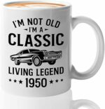 73rd Birthday Coffee Mug 11oz White - Livlng legend 1950 - Born in 1950 Classic Car Gifts Old School Car Driver Collector Vintage Dude