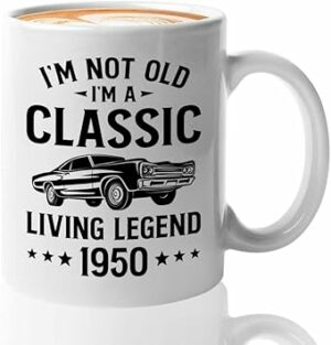 73rd Birthday Coffee Mug 11oz White - Livlng legend 1950 - Born in 1950 Classic Car Gifts Old School Car Driver Collector Vintage Dude