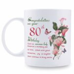 80th Birthday Gifts for Women - Congratulations on Your 80th Birthday Awesome Lady Mug - 80th Birthday Gifts for Grandma Mom Friend Sister Aunt Coworker - 11oz Coffee Mug
