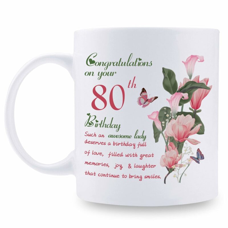 80th Birthday Gifts for Women - Congratulations on Your 80th Birthday Awesome Lady Mug - 80th Birthday Gifts for Grandma Mom Friend Sister Aunt Coworker - 11oz Coffee Mug
