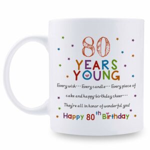 aiyaya 80th Birthday Gifts for Women Men - 80 Years Young Birthday Mug - 80th Birthday Gifts for Grandma Grandpa Mom Dad Friend Sister Brother Uncle Aunt Coworker - 11oz Coffee Mug
