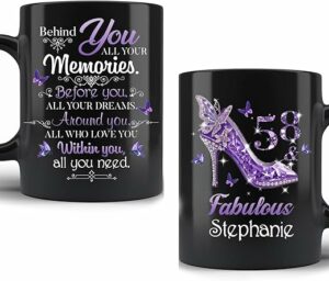 Amazing 58th Birthday Gift Mug For Girl Or Woman, Bling High Heels 58 & Fabulous Since 1967 Funny Novelty Coffee Mugs 11oz 15oz Gift Ideas Personalized Name
