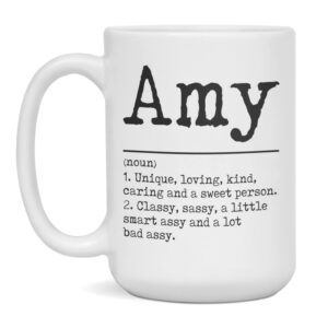 Amy Coffee mug name meaning definition smart assy funny Gift, 15-Ounce White