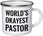 Andaz Press 11oz. Stainless Steel Campfire Coffee Mug Gag Gift, World's Okayest Pastor, 1-Pack, Enamel Metal Camping Camp Cup Pastor Mug, Includes Gift Box Youth Pastor Gifts...
