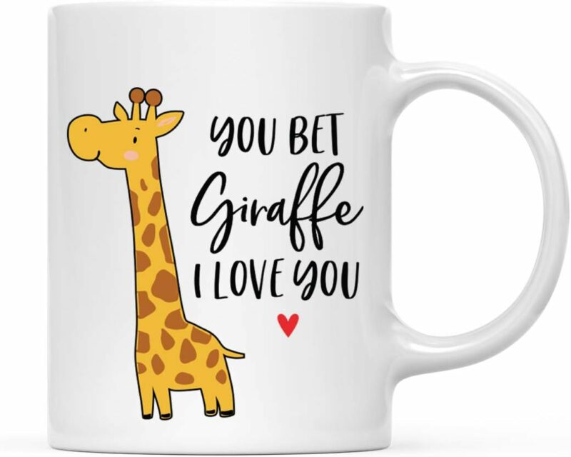Andaz Press Valentine’s Day Funny 11oz. His Her Couples Coffee Mug Gift, You Bet Giraffe I Love You, Giraffe Heart Graphic, 1-Pack, Gift Box Giraffe Valentines Mug Valentines...