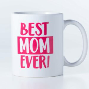 Best Mom Ever Porcelain Coffee Mug, 12 oz, Pink, Pink; White