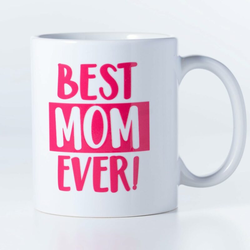 Best Mom Ever Porcelain Coffee Mug, 12 oz, Pink, Pink; White