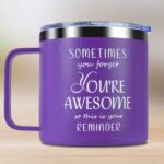 Birthday Gifts for Women Her, Sometimes You Forget You're Awesome Coffee Mug, Inspirational Gift for Anniversary, Wife Girlfriend Bestie,14oz Coffee Mug with 2 Lids
