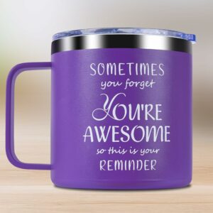 Birthday Gifts for Women Her, Sometimes You Forget You're Awesome Coffee Mug, Inspirational Gift for Anniversary, Wife Girlfriend Bestie,14oz Coffee Mug with 2 Lids