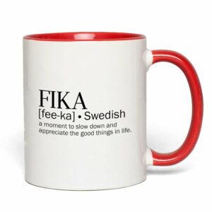 Bubble Hugs Encouragement Red Two Tone Coffee Mug 11Oz - Fika A Moment To Slow Down An Appreciate The Good Thing In Life - Swedish Sweden Definition Positive Quote Motivational