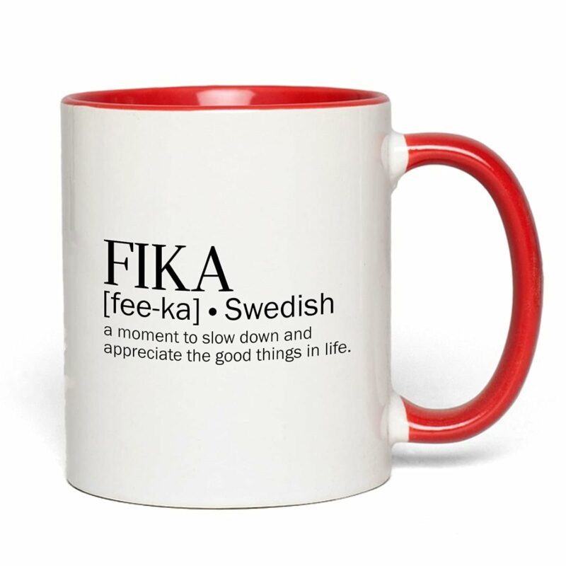 Bubble Hugs Encouragement Red Two Tone Coffee Mug 11Oz - Fika A Moment To Slow Down An Appreciate The Good Thing In Life - Swedish Sweden Definition Positive Quote Motivational