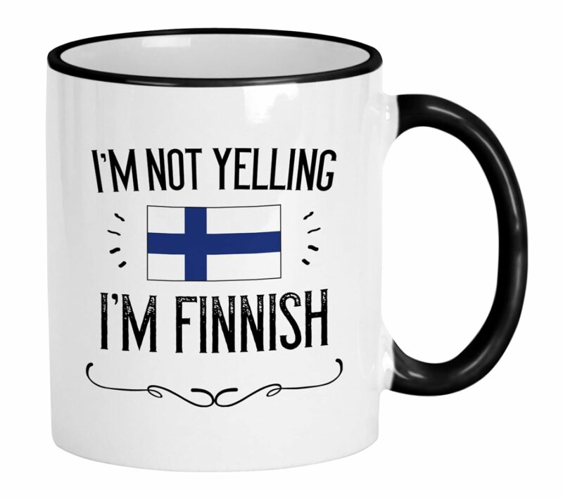 Casitika Finland Gifts. Not Yelling I'm Finnish Ceramic 11 Oz Coffee Mug. Present Idea For European Proud Men/Women with the Country Flag.