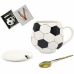 Ceramic Coffee Mug 13.5 oz Cute Mugs with Lid and Spoon, Funny Mugs Cereal Bowl Soccer Gifts for Coaches Fans Players, Gag Sports Cool Stuff Cups Soccer Mom Unique Teacups...