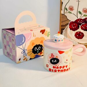 Ceramic Coffee Mug, Birthday Coffee Mug with Cake Lid，13 oz Coffee Cup for Hot and Cold Drinks， Birthday Gift for Women, Mom, Wife, Sister, Daughter, Best Friend, He