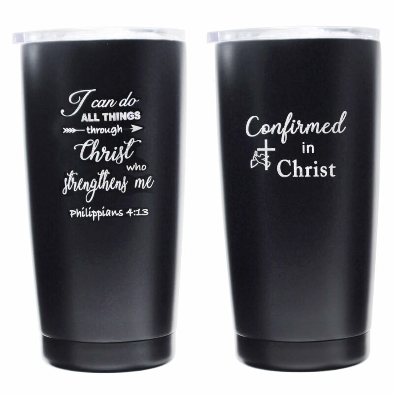 Christian Catholic Church Bible Verse Patron Saint of Coffee Mug,Holy Prayer Scripture Baptism,Confirmation Gifts Mugs,20oz (confirmed in christ,Phil 4:13)