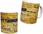 City of Pittsburgh Inspired Mug, Ceramic Coffee Cup, Printed Text Theme, Pennsylvania Pride, Area Landmarks, Black & Yellow Detail, Yellow Accent, Great Novelty Gifts 11 Fl Oz