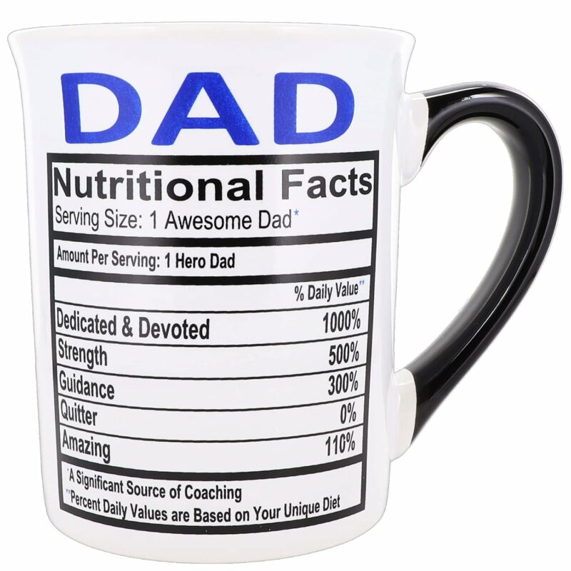 Cottage Creek Dad Mug, 16 oz Black and White Gift Boxed Ceramic Nutritional Facts Dad Coffee Cup, Coffee Mugs for Daddy, Gifts for Dad from Daughter, Son, Kids for Father' Day,...