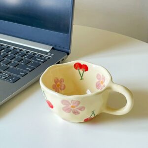 Creative Cute Coffee Mug Floral Ceramic Coffee Mug Flower Cute Cup for Women Girl 8.5oz Handmade Hot Chocolate Mugs for Latte Milk Tea Valentine’s Day Mother’s Day Birthday...