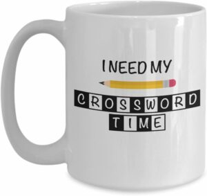 Crossword Puzzle Mug - 15oz White Ceramic Cylindrical Mug - Gifts For Puzzle Lovers, Book Lovers, Men, Women, Seniors - Hot Drinks