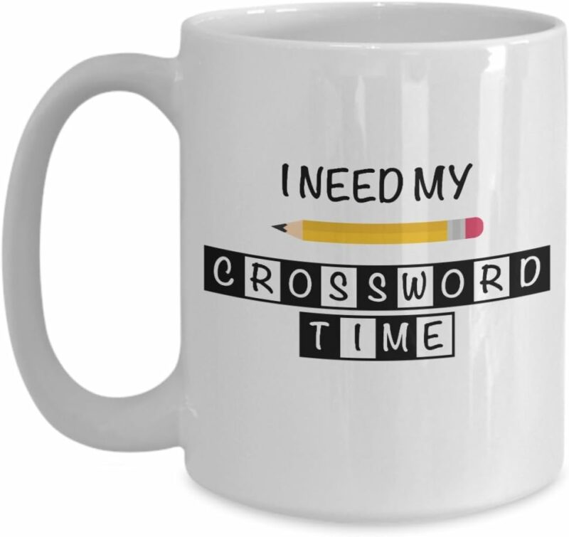 Crossword Puzzle Mug - 15oz White Ceramic Cylindrical Mug - Gifts For Puzzle Lovers, Book Lovers, Men, Women, Seniors - Hot Drinks