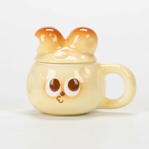 Cute Funny Rabbit Coffee Mugs Anime Mug For Women, Unique Kawaii Ceramic Coffee Tea Cups, Office Gift For Coworker, Creative Cartoon Gift For Animal Lover (Cheese Rabbit)