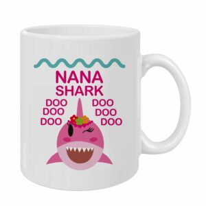 Cute Pink Shark Nana Ceramic 11 Ounce Coffee Tea Milk Mug, Mother's Day Gifts For New Mom, Coastal House Decor, Shark Lovers Gifts, Teens Girls Gifts, Gift Idea Birthday...