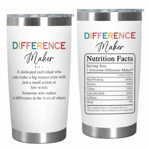 Difference Maker Gifts for Women - 20 oz Stainless Steel Insulated Coffee Tumbler With Lid - Birthday Christmas Inspirational Thank You Appreciation Gifts for Women Teachers...
