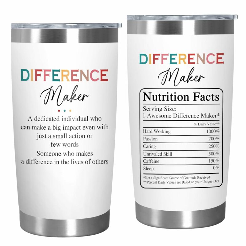 Difference Maker Gifts for Women - 20 oz Stainless Steel Insulated Coffee Tumbler With Lid - Birthday Christmas Inspirational Thank You Appreciation Gifts for Women Teachers...