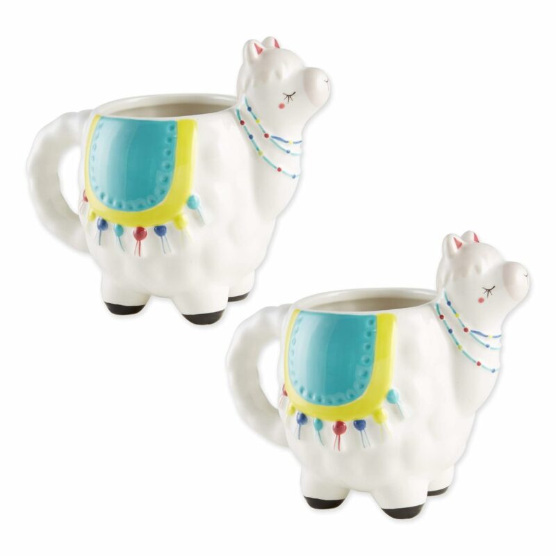 DII Ceramic Gift Mug Collection Hand Painted Funny Shaped Tea/Coffee Cup Set, 12 Ounce, Llama, 2 Count