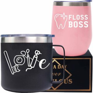 DORADREAMDEKO Hygienist Gifts, Dentist Fun Gifts, Dentist Gifts for Women, Dental Hygienist Gifts, Dental Mug, Dentist Themed Gifts, Floss Boss Tumbler, Congratulation Gifts for...