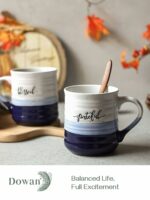 DOWAN 20 oz Coffee Mugs, Large Mugs with Word Blessed Grateful, Porcelain Coffee Cup, Thank You Gifts for Mom Dad, Set of 2