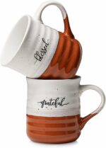 DOWAN 20 oz Large Coffee Mugs, Ceramic Mug Set with Word Blessed Grateful, Big Tea Cup for Office & Home, Thank You Gift for Women Men Mom Dad Christian, 2 Pcs
