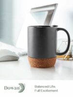 DOWAN Coffee Mugs, 15 oz Mug Set of 2, Large Ceramic Coffee Mug with Cork Bottom and Spill Proof Lid for Men, Women, Big Mug for Coffee Latte, Tea, Halloween Decorations Gifts,...