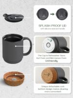 DOWAN Coffee Mugs, 15 oz Mug Set of 2, Large Ceramic Coffee Mug with Cork Bottom and Spill Proof Lid for Men, Women, Big Mug for Coffee Latte, Tea, Halloween Decorations Gifts,...