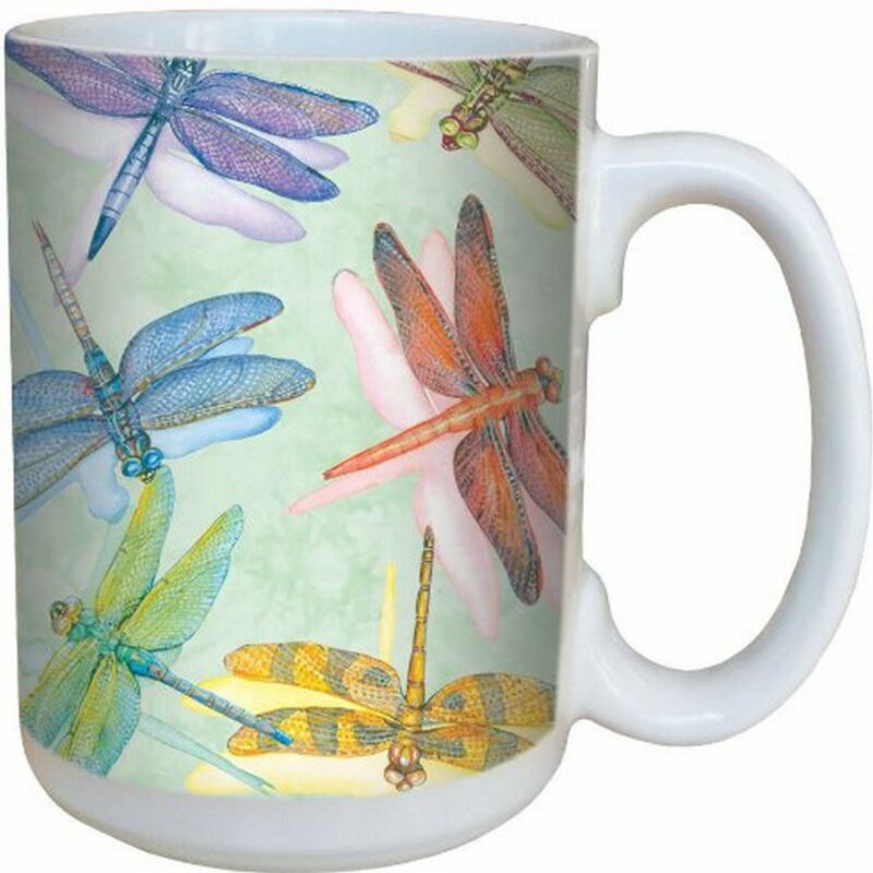 Dragonflies Coffee Mug - Large 15-Ounce Ceramic Cup, Full-Size Handle - Gift for Dragonfly, Nature Lovers + Gardeners - Tree-Free Greetings