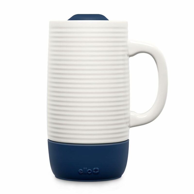 Ello Jane 18oz Ceramic Travel Mug with Handle, Splash-Resistant Slider Lid and Built-in Coaster, Perfect for Coffee and Tea, BPA Free, Dishwasher Safe, Gift for Holiday Him Her...