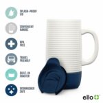 Ello Jane 18oz Ceramic Travel Mug with Handle, Splash-Resistant Slider Lid and Built-in Coaster, Perfect for Coffee and Tea, BPA Free, Dishwasher Safe, Gift for Holiday Him Her...