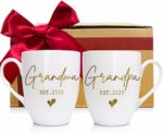 EST 2025 Grandparents Mugs Set Gift for New Grandpa Grandma, Promoted to Be Grandpa Grandma Mug, Baby Reveal Mug Gift, Valentine First Time Grandparents, Pregnancy Announcement...