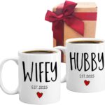 EST 2025 Husband Wife Coffee Mugs Set Gift, Wedding Gift for Couples, Hubby Wifey Mug Wedding Gift, 2025 Bride Groom Gift for Valentine, Newlywed Gift for Couples, Mr Mrs Mug...