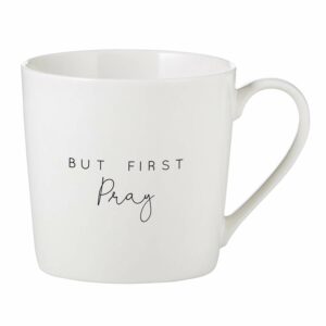 Faithworks Creative Brands Inspirational White Bone China Café Mug/Cup, 14-Ounce, But First Pray