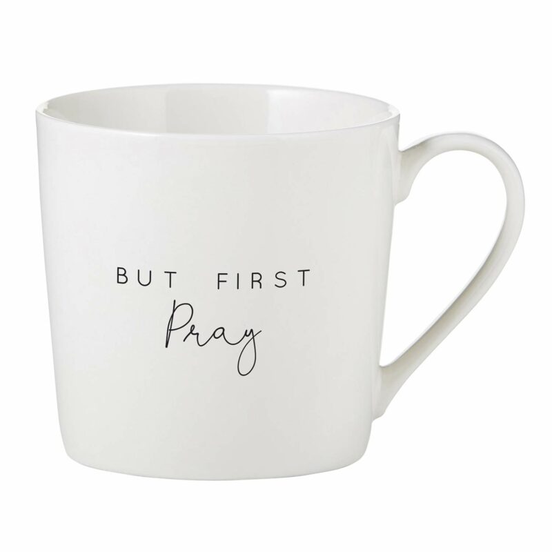 Faithworks Creative Brands Inspirational White Bone China Café Mug/Cup, 14-Ounce, But First Pray
