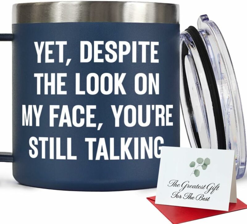 FALJIOK Novelty Coffee Mug Gifts for Coworkers, And Yet Despite the Look on My Face You Are Still Talking Tumbler 14oz, Funny Mug Gift for Work Office, Birthday Christmas Gifts...