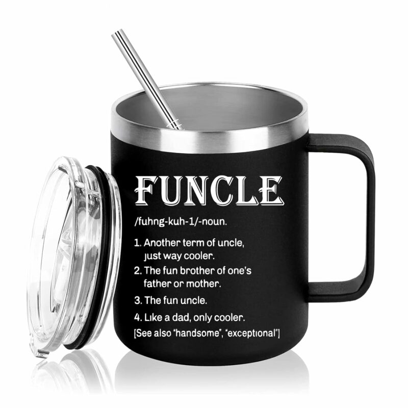 Funcle Stainless Steel Coffee Mug with Handle, Funcle Mug, Funny Uncle Gifts for Fathers Day, 12OZ Black