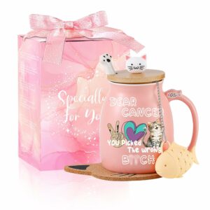Funny Cancer Cat Mug Cancer Care Gifts For Women Get Well Gifts for Women After Surgery Breast Cancer Gifts for Woman Cute Cat Tea Cup Thinking of You Gifts for Women Feel...