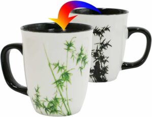 Funny Ceramic Magic Heat Color Changing Coffee Mug with Bamboo Printing for Women Personalized White Green Tea Cup Large Mugs for Mom,Girl, Grandma and man 16 oz