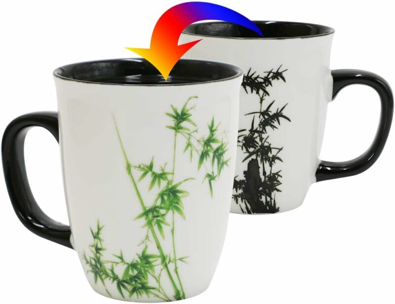 Funny Ceramic Magic Heat Color Changing Coffee Mug with Bamboo Printing for Women Personalized White Green Tea Cup Large Mugs for Mom,Girl, Grandma and man 16 oz